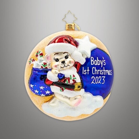 Christopher Radko Darling First Christmas Ornament Santa Bear Design Multicolor - Picture 1 of 13